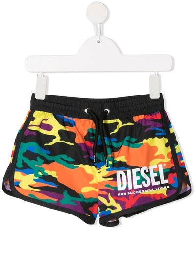 Diesel Kids' Beachwear Pride Boxer Costume In Patterned Nylon In Black