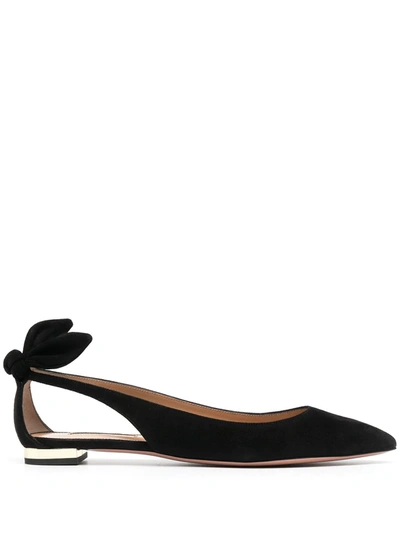 Aquazzura Forever Marilyn Cutout Ballet Flats In Black Suede
