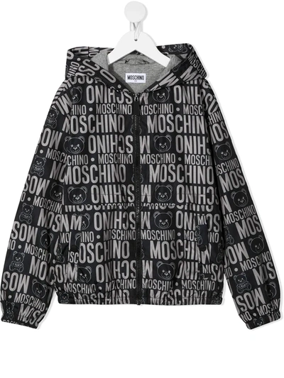Moschino Kids' Logo-print Zip-fastening Jacket In Black