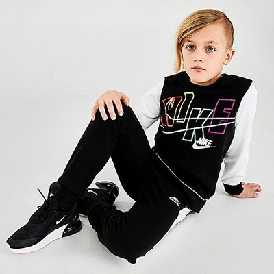 Nike Little Kids' See Me Futura Crewneck Sweatshirt And Jogger Pants Set In Black/white