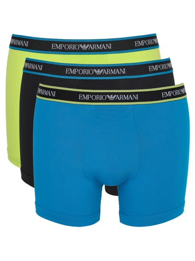 Emporio Armani Logo Band Stretch Cotton Boxer Brief 3-pack In Lime,black,ocean