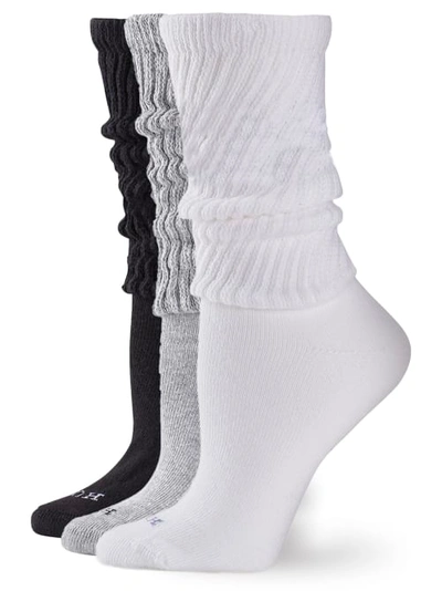 Hue Slouch Socks 3-pack In White,charcoal,black