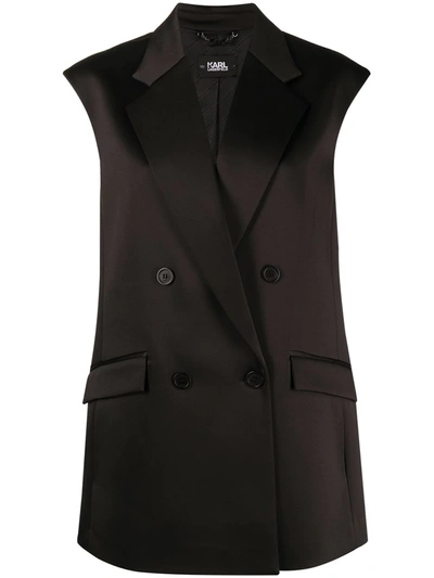 Karl Lagerfeld Pleated Back Tailored Gilet In Black