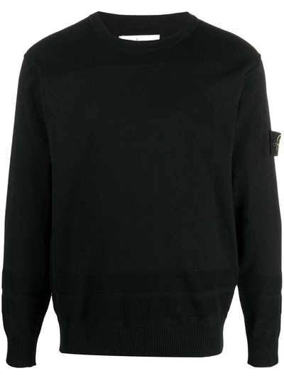 Stone Island Junior Logo Patch Cotton Jumper In Black