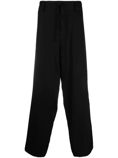Yohji Yamamoto Embroidery Cotton Twill String Pants In Black