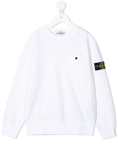 Stone Island Junior Kids' Piped-seam Logo Patch T-shirt In White
