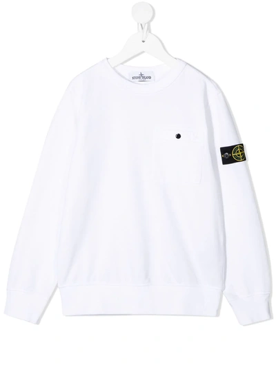 Stone Island Kids' Piped-seam Logo Patch T-shirt In White