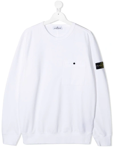 Stone Island Junior Teen Logo-patch Long-sleeved T-shirt In White