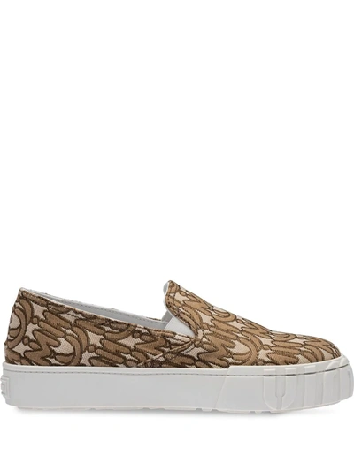 Miu Miu Jacquard Logo Slip-on Trainers In Brown