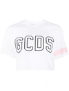 GCDS LOGO-EMBROIDERED CROPPED T-SHIRT