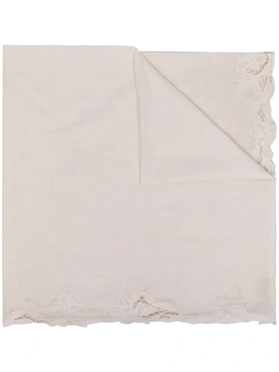 Faliero Sarti Floral Lace-trimmed Scarf In White