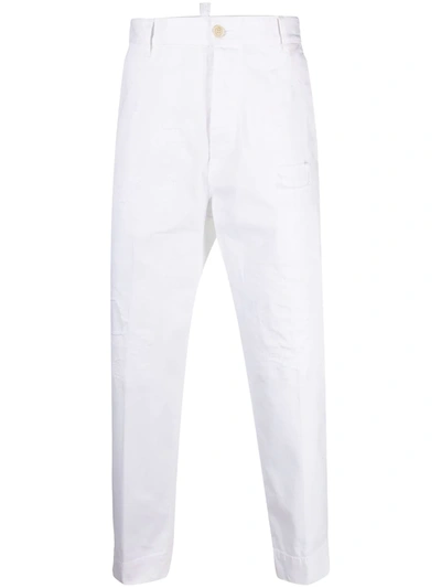 Dsquared2 Distressed-effect Straight-leg Trousers In White