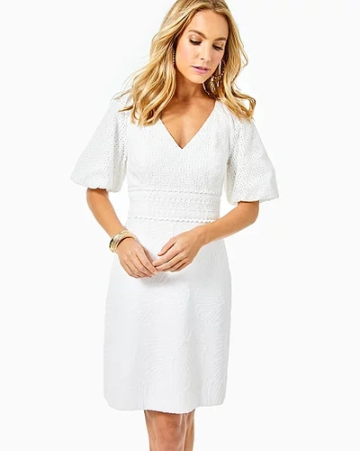 Lilly Pulitzer Jazlyn Dress In Resort White Who Let The Fronds Out Pucker Jacquard