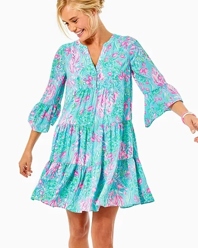 Lilly Pulitzer Women's Gabriel Lileeze Tunic Dress In Blue Size 12, Flim Flam Engineered Woven Dress - Lilly Pulitz