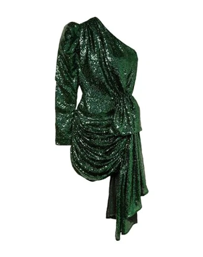 16arlington One-shoulder Gathered Draped Sequined Mesh Mini Dress In Green