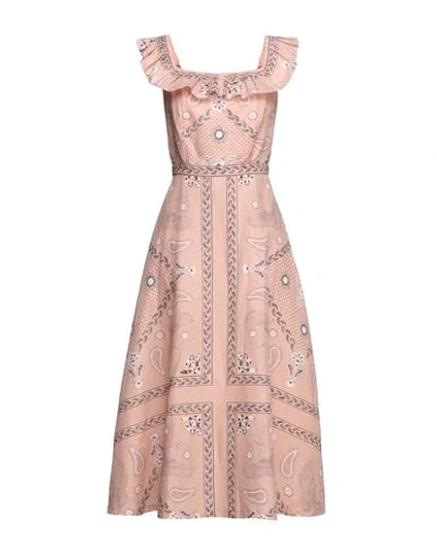 Sandro Gale Ruffle-trimmed Printed Linen And Cotton-blend Midi Dress In Pink