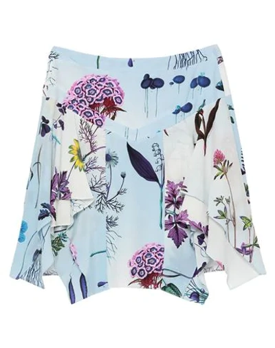 Stella Mccartney Asymmetric Floral-print Silk Mini Skirt In Light Blue