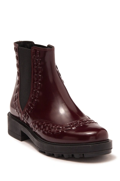 Tod's Whipstitch Patent Leather Chelsea Boot In Dark Brown