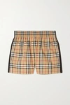 BURBERRY STRIPED CHECKED COTTON-BLEND SHORTS