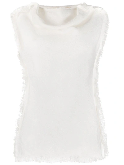 Marni White Fringed Trim Sleeveless Blouse