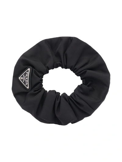 Prada Re-nylon Triangle-logo Scrunchie In Nero