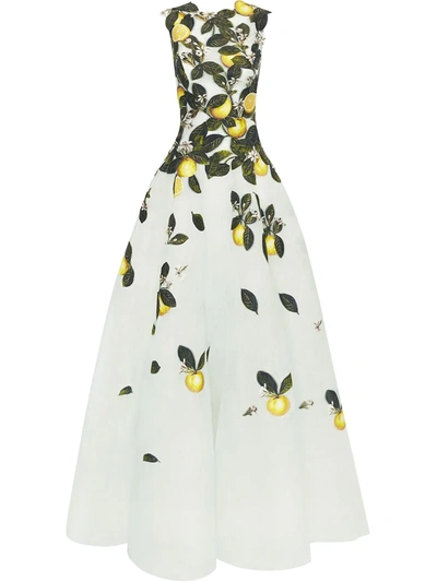 Oscar De La Renta Lemon-print Sleeveless Gown In Blue | ModeSens