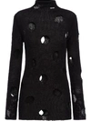 Prada Openwork Viscose Turtleneck Sweater In Black