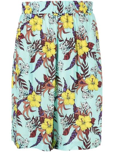 Laneus Floral-print Track Shorts In Blue