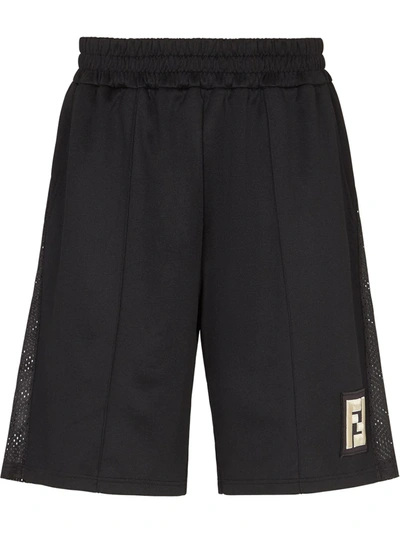 Fendi Cotton Blend Bermuda Shorts With Mesh Inserts In Black