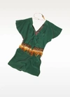 HAFIZE OZBUDAK DRESSES & JUMPSUITS JADE GREEN SILK TUNIC WITH FEATHER BELT