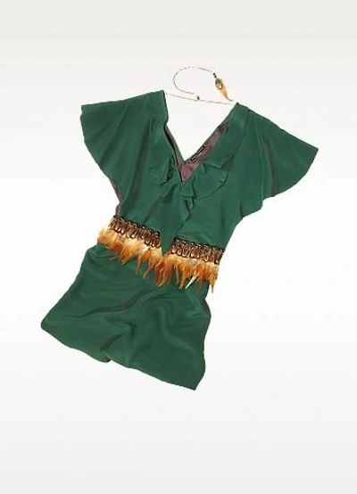 Hafize Ozbudak Dresses & Jumpsuits Jade Green Silk Tunic With Feather Belt
