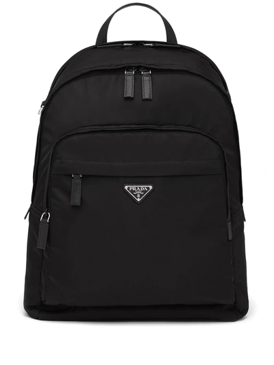 Prada Re-nylon Logo-plaque Backpack In Black