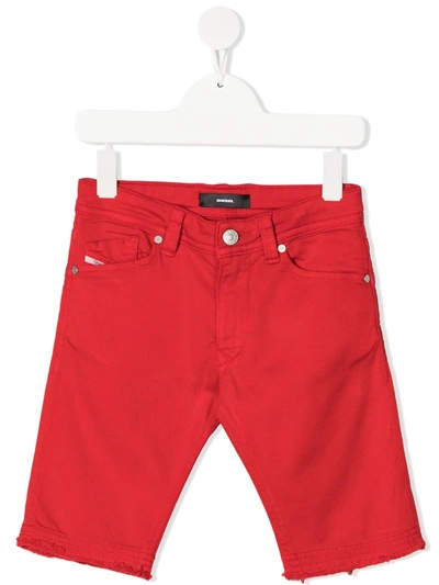 Diesel Kids' Mid-rise Raw-cut Shorts In Red