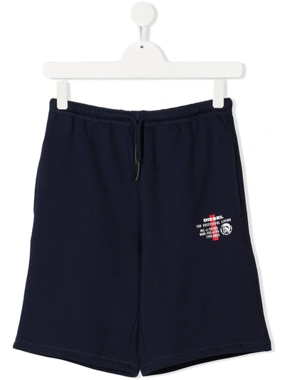 Diesel Kids' Logo-print Shorts In Blue