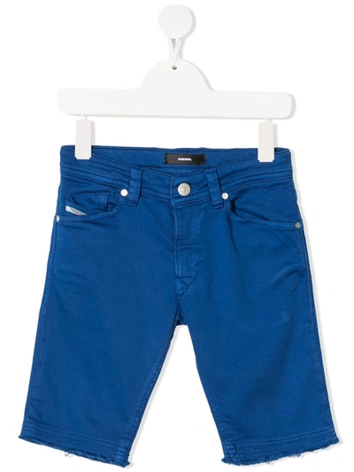 Diesel Kids' Mid-rise Raw-cut Shorts In Blue
