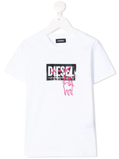 Diesel Kids' Logo-print Graphic-print T-shirt In White