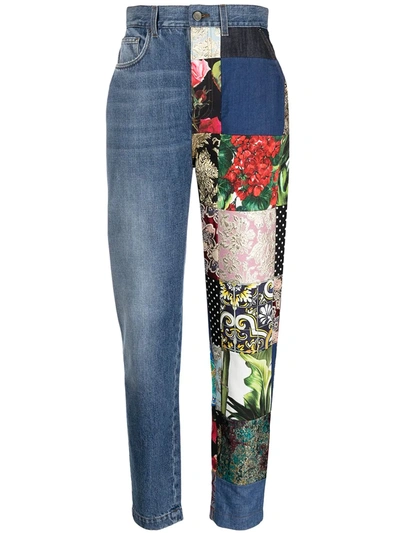 Dolce & Gabbana Patchwork-design Straight-leg Jeans In Blue