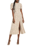 Afrm Jamie Midi Dress In Camel Ditsy