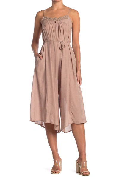 All In Favor Asymmetrical Wide Leg Jumpsuit In Taupe