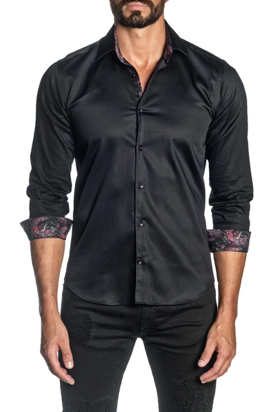 Jared Lang Woven Trim Fit Shirt In Black