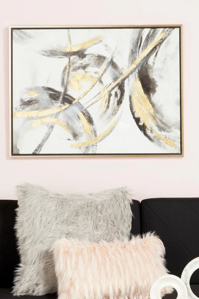 Cosmoliving By Cosmopolitan Large Metallic Gold & Black Contemporary Abstract Framed Art Painting In Gold Black