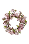 Nearly Natural 24" Artificial Cherry Blossom Wreath In Pink