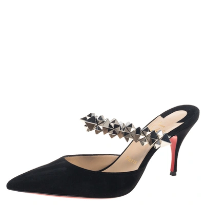 Pre-owned Christian Louboutin Black Suede Planet Choc Mule Sandals Size 36