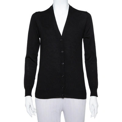 Pre-owned Prada Black Wool Button Front Cardigan Xs