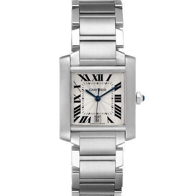 Pre-owned Cartier Silver Stainless Steel Tank Francaise Automatic W51002q3 Men's Wristwatch 28 X 32 Mm