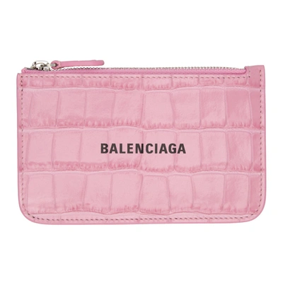 Balenciaga 粉色 Cash 鳄鱼纹拉链卡包 In 5660 Pink