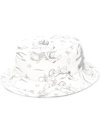 Thom Browne Hawaiian-print Canvas Bucket Hat In Grey