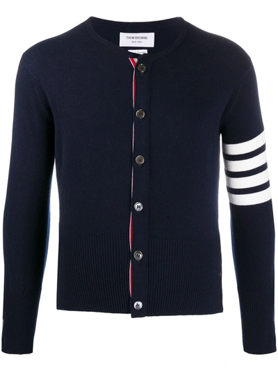 Thom Browne 4-bar Crew Neck Cardigan In Blue