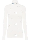 Prada Openwork High Neck Viscose Sweater In White