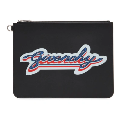 Givenchy Large Logo Zip Leather Pouch In Black